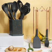 Ensemble de Cuisine Haut de Gamme en Silicone et Manches en Bois, Vente Chaude, Ustensiles et Gadgets de Cuisson