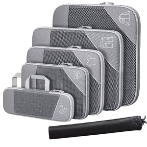 Ensemble de 6 cubes de rangement pliables minimalistes pour bagages, écologiques, durables, transparents, à motifs, réglables et légers - Product Image 1