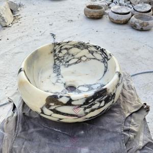 Круглая мраморная раковина Calacatta, каменная раковина, умывальник ручной работы для туалетной комнаты, виллы, квартиры, ванной комнаты, дизайн интерьера - Product Image 3