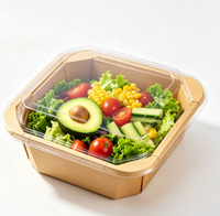 Conteneur alimentaire carré jetable en papier kraft imperméable et résistant aux UV, vente directe usine, pour plats à emporter, salades, pâtes, bento, desserts, multi-usages