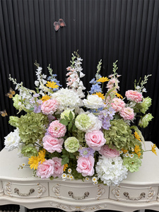 Arreglo Floral Personalizado para Boda de Primavera, Camino de Flores Artificiales con Rosas Rosadas Claras e Hortensias Verdes para Decoración de Fiestas - Product Image 5