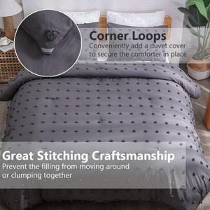 Ensemble de couette Queen (<span class=keywords><strong>90x90</strong></span> pouces) 3 pièces-Couette légère en coton jacquard doux avec 2 taies <span class=keywords><strong>d</strong></span>'<span class=keywords><strong>oreiller</strong></span> - Product Image 4