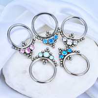 Anneau de nez clicker en titane ASTM F136 avec zircon coloré et opale 16G, boucle d'oreille créole, bijou de piercing corporel tendance pour cartilage