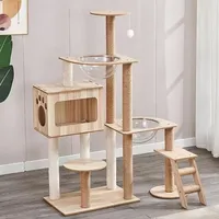Dinding Panjat Kucing Kayu Indoor Desain Platform Multi-Level Pohon Kucing Mewah dengan Tepi Melengkung untuk Mencegah Depresi Kucing