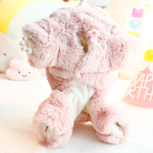 Abrigo de felpa rosa para perro con orejas de conejo y lazo, ropa de invierno y otoño para perros pequeños - Product Image 2