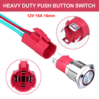 LED merah 16mm 12V 15A saklar tombol tekan logam terbuka untuk mobil laut