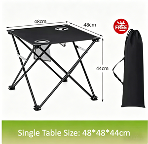 <b>Folding</b> <b>Table</b> 48x48x44 Cm Lightweight Portable <b>Outdoor</b> Camping Picnic Fishing <b>Table</b> With Cup Holders And Storage Mesh - Product Image 2