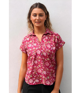 Haut décontracté pour femmes en coton 100% à coupe ample avec col en V, manches courtes et poignets retroussés, tissu léger et respirant - Product Image 1