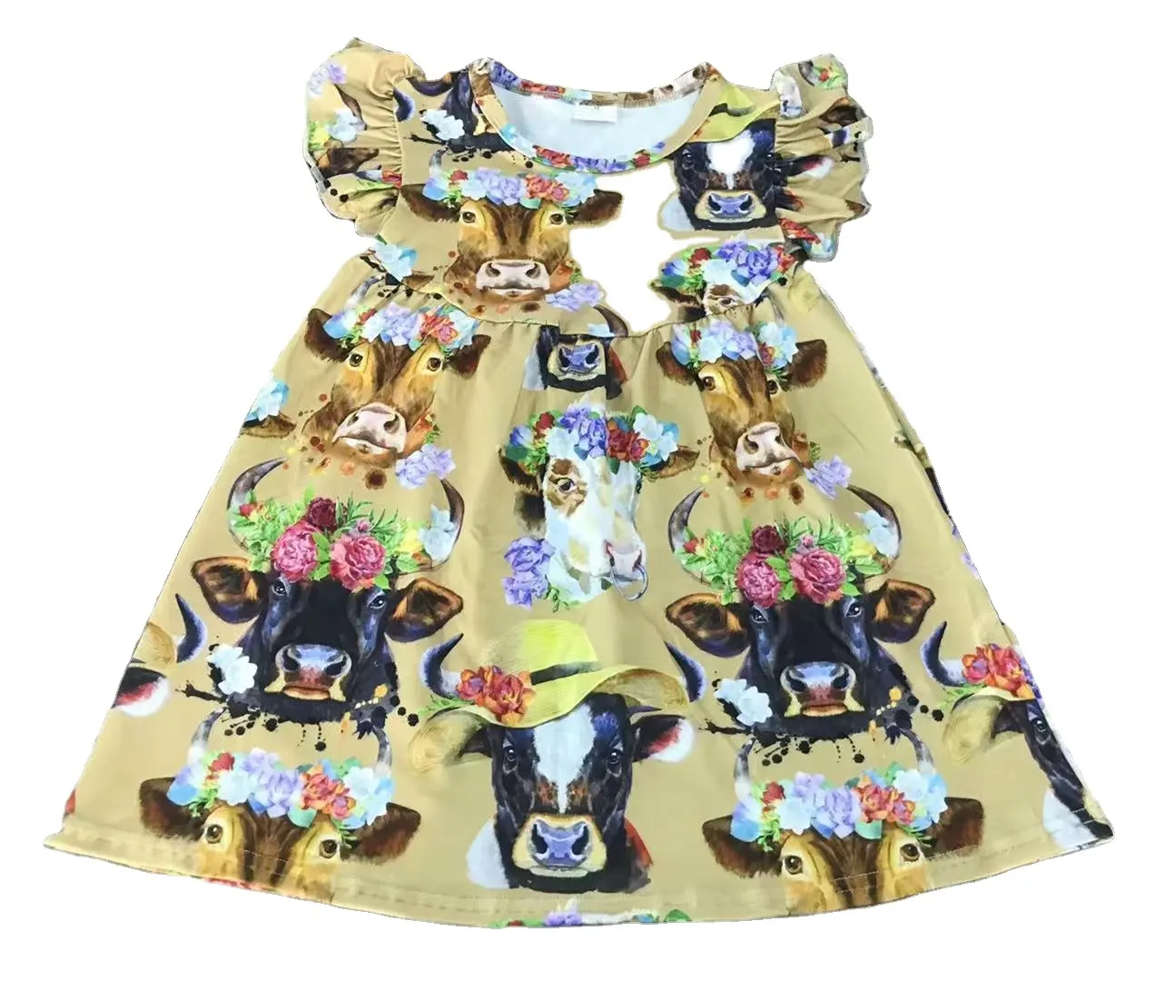 baby girls lovely pearl dress kids wholesale boutique clothes cow head print girls farm dresses