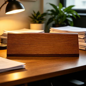 Espositore per Biglietti da Visita in Legno di Noce Massiccio Lucidato a Mano, Design Triangolare Inclinato, per Scrivania da Ufficio - Product Image 3