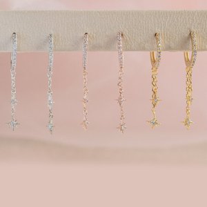 Boucles d'oreilles pendantes Ji Xing tendance, plaquées or, style étoile glacée, avec longue chaîne et pampilles, pour femmes et jeunes filles - Product Image 2