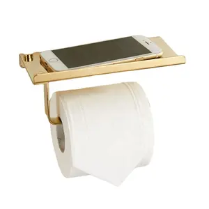 304 Stainless Steel Emas Berlapis Kertas Toilet Pemegang dengan Ponsel Rak