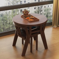 Fournisseur professionnel de table à manger ronde en bois massif rétro, ensemble de 3 pièces, table en bois de caoutchouc avec chaises