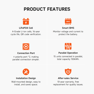 KEVOLT 태양광 에너지 시스템 발전소 10kWh 리튬 배터리 48V 200Ah LiFePO4 배터리 팩 가정용 에너지 저장 배터리 - Product Image 2