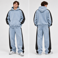 Ensemble de survêtement Y2K pour homme, imprimé, délavé à l'acide, avec sweat à capuche et pantalon de survêtement à jambes larges, coupe oversize, décontracté