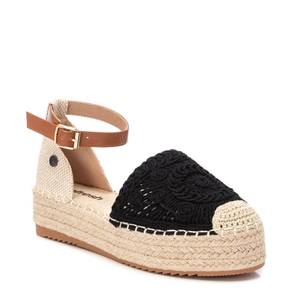 Espadrilles noires compensées pour femmes avec bride de cheville et bout tricoté - Product Image 2