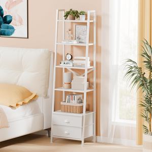 Home Office 5-Tier Ladder <strong>Shelf</strong> 2 Drawers Modern <strong>Narrow</strong> Bookshelf Storage <strong>Shelves</strong> Freestanding Rack <strong>Units</strong> for Living Room - Product Image 5