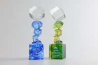 Trophée personnalisé en cristal K9 bleu poli et gravé, écologique, haut de gamme, pour cadeaux d'affaires et artisanat