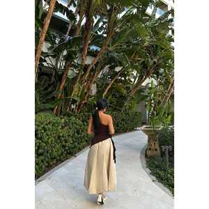 Autumn/<b>Winter</b> Casual Brown Rose Detail Ruched Blouse XL Size Cotton Knitted Tank <b>Top</b> Breathable Fashionable Crop <b>Top</b> Solid - Product Image 3