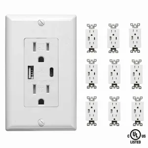 High-speed 4.8A USB A USB C in-Wall Chargers socket Duplex USB Wall Outlets with 15A 20A Tamper Resistant outlet