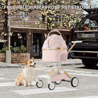 Poussette pliable pour petits animaux de compagnie (chats et chiens) en alliage d'aluminium, 4 roues, réglable, étanche, classique/tendance, vente en gros BNDC