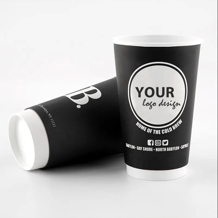 Custom Print Black Disposable Double Wall 8oz 12oz 16oz Hot Drink Shop Packaging Paper Coffee Cups for Cafe
