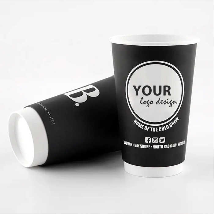 Custom Print Black Disposable Double Wall 8oz 12oz 16oz Hot Drink Shop ...