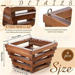 Wooden Hanging <b>Basket</b> <b>Cube</b> Flower Pot Stand For Indoor Outdoor Balcony Garden Modern Simple Style - Product Image 4