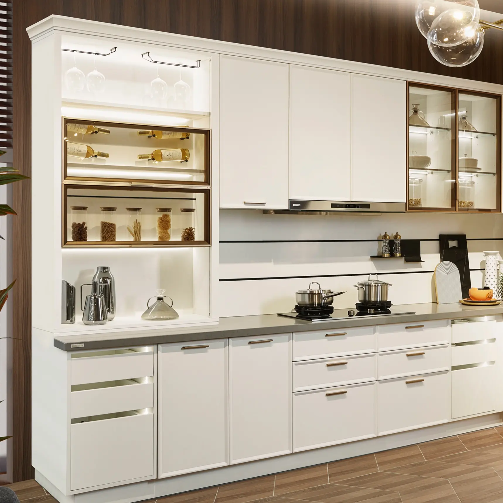Modern minimalist light luxury design melamine kitchen cabinets with wall cabinet set