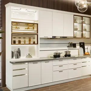 Armários de cozinha em melamina com conjunto de armários de parede, design moderno e minimalista de luxo