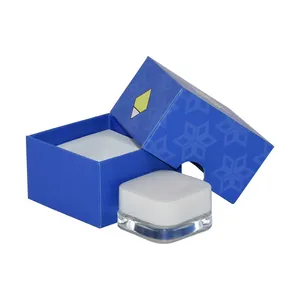 Luxury Matte Blue Rigid Setup Cardboard for 5ml Square Glass Jar Gift Boxes Lid and Base Packaging Boxes with Thumb Holes