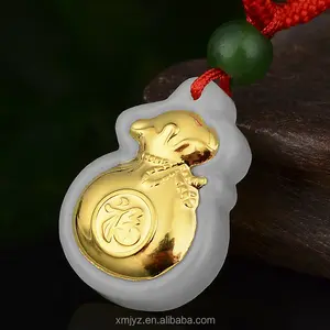 Certified Gold Ingelegd Jade Tian Puur Goud Kleine String Bean Angel Lucky Bag Kool Blad Evenement Zal Verkopen Geschenken