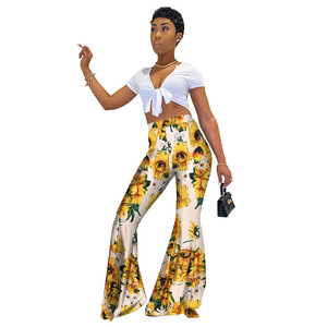 Summer new European and American style printed high waisted flared pants vacation style plus size <b>tight</b> pants for women - Product Image 3