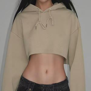 <span class=keywords><strong>Felpa</strong></span> da donna con cappuccio corta <span class=keywords><strong>bianca</strong></span> foderata autunno ampia giacca a maniche lunghe a vista ombelico stile americano Hot Girl nuovo prodotto - Product Image 1