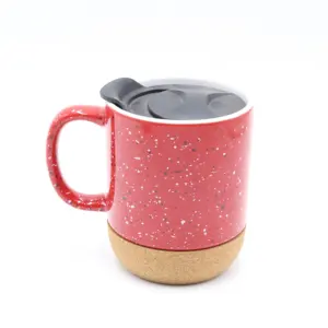Eco-Friendly Stoneware Cork Base Customized Logo Glossy Suface Ceramic Mug With Lid