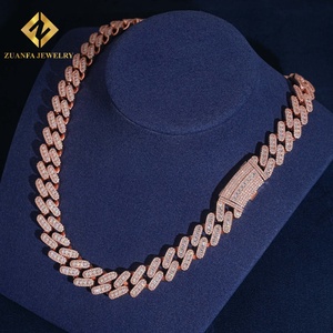 Custom 15mm <b>Iced</b> <b>Out</b> Micro Pave Moissanite Cuban Link <b>Chain</b> Rose Gold Plated 925 Sterling Silver Hip Hop Jewelry For Men - Product Image 2