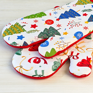 Giáng sinh nhà bếp lò Mitt và nồi chủ Tạp dề đặt Giáng sinh cây bông nhà bếp đặt găng tay Găng tay Găng tay potholders tạp dề - Product Image 6