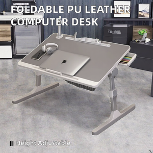 휴대용 접이식 PU 가죽 데스크탑 독서 테이블 나무 노트북 컴퓨터 책상 침실용 리프팅 침대 기능 포함 - Product Image 2