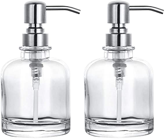 12OZ Thick Clear Glass Soap Dispenser with Matte Black Stainless Steel Pump Boston Round Bottle Dispenser