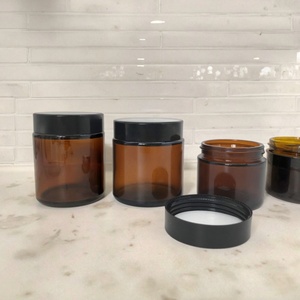 Crème de soin de la peau de luxe 100 ml, contenants en verre, pots cosmétiques en verre ambré givré mat noir avec couvercles - Product Image 1