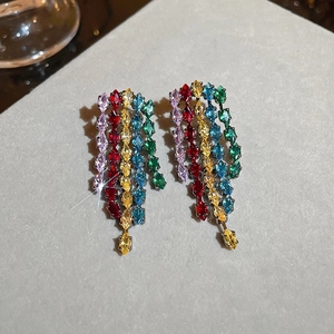 <span class=keywords><strong>Xina</strong></span>-pendientes de cristal de circonita coloridos simples para mujer, aretes largos geométricos con borlas para mujer, joyería de bodas - Product Image 5