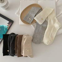 Chaussettes amples au-dessus du genou pour femme, style ballet ajouré, avec boutons dorés, en coton tricoté respirant à lettres, collection Printemps-Été
