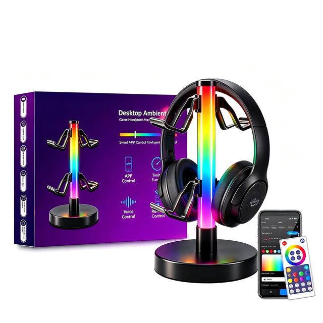 Headphone Stand Headset Holder Gaming Headset Holder with RGB Light Headrest Anti-Slip Earphone Stand for All Headphones