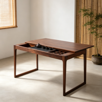 Table à thé chinoise en bois massif avec plateau d'égouttage dissimulé, bureau à thé pour la maison, le bureau, la villa, l'hôtel, vente en gros, OEM, ODM