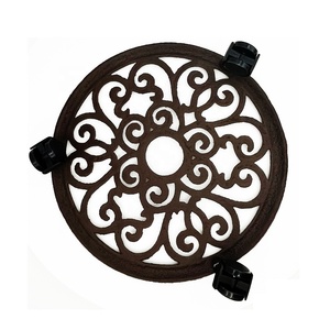 Soporte de Metal de hierro fundido rosa para plantas, maceta de cuatro ruedas para interior y <span class=keywords><strong>exterior</strong></span>, carrito de bandeja rodante, posavasos - Product Image 3