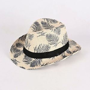 Sombrero de Paja Fedora con Logotipo de Árboles, Tema Tropical, para Fiestas, Ala Corta, Estilo Trilby, para Playa y Sol - Product Image 1