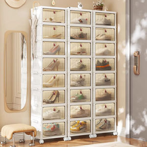 Stackable PP Shoe <b>Storage</b> Box Clear <b>Drawer</b> Organizer Folding <b>Plastic</b> Cabinet with Magnetic Buckle for Home - Product Image 2