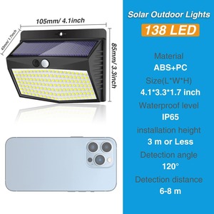 IP65 Waterproof Home LED Solar <b>Light</b> PIR <b>Motion</b> <b>Sensor</b> Outdoor Security Wall <b>Light</b> Dimmable 50000 Hours Lifespan CE RoHS - Product Image 6