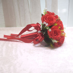 批发摆件花新娘丝绸白色婚礼花束仪式玫瑰花束 - Product Image 3