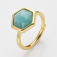 Bague tendance en pierres précieuses naturelles, pierre de naissance, pour femme, en laiton plaqué or 18 carats, forme hexagonale